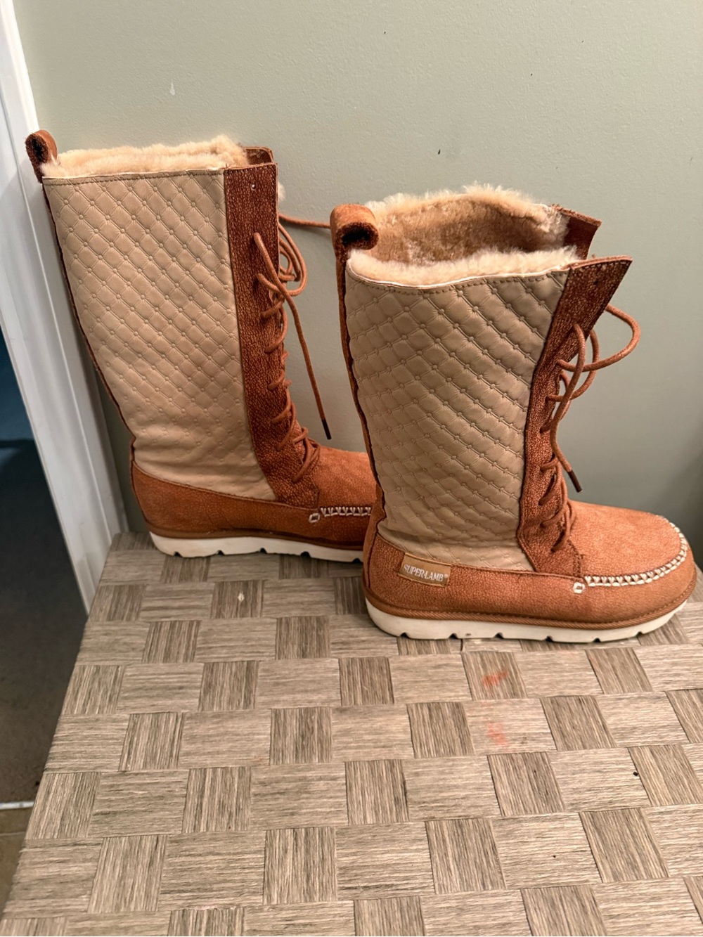 Women’s Quilted Lace-Up Winter Boots - Rust/Tan